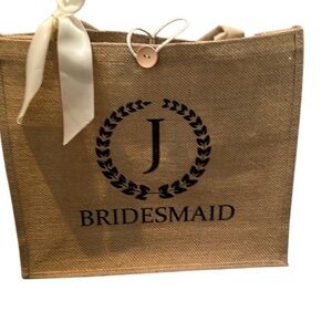 Brand new J Bridesmaid wedding tote bag with white bow